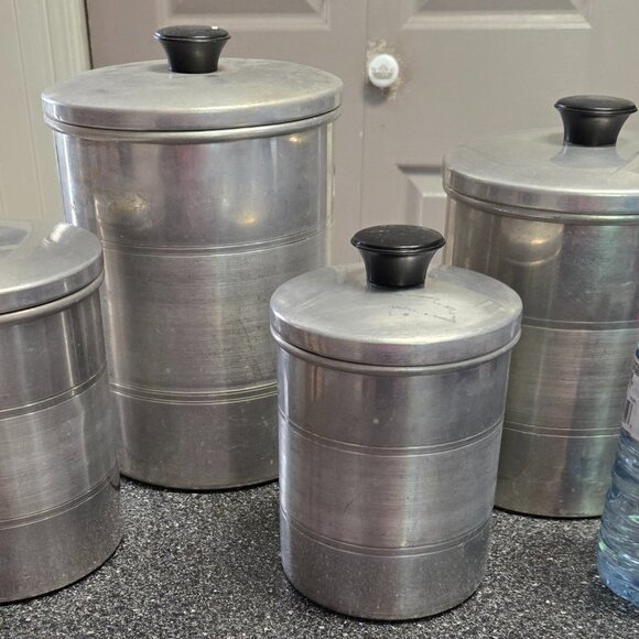 Vintage Mid-Century ALUMINUM CANISTER SET - Picture 2 of 6